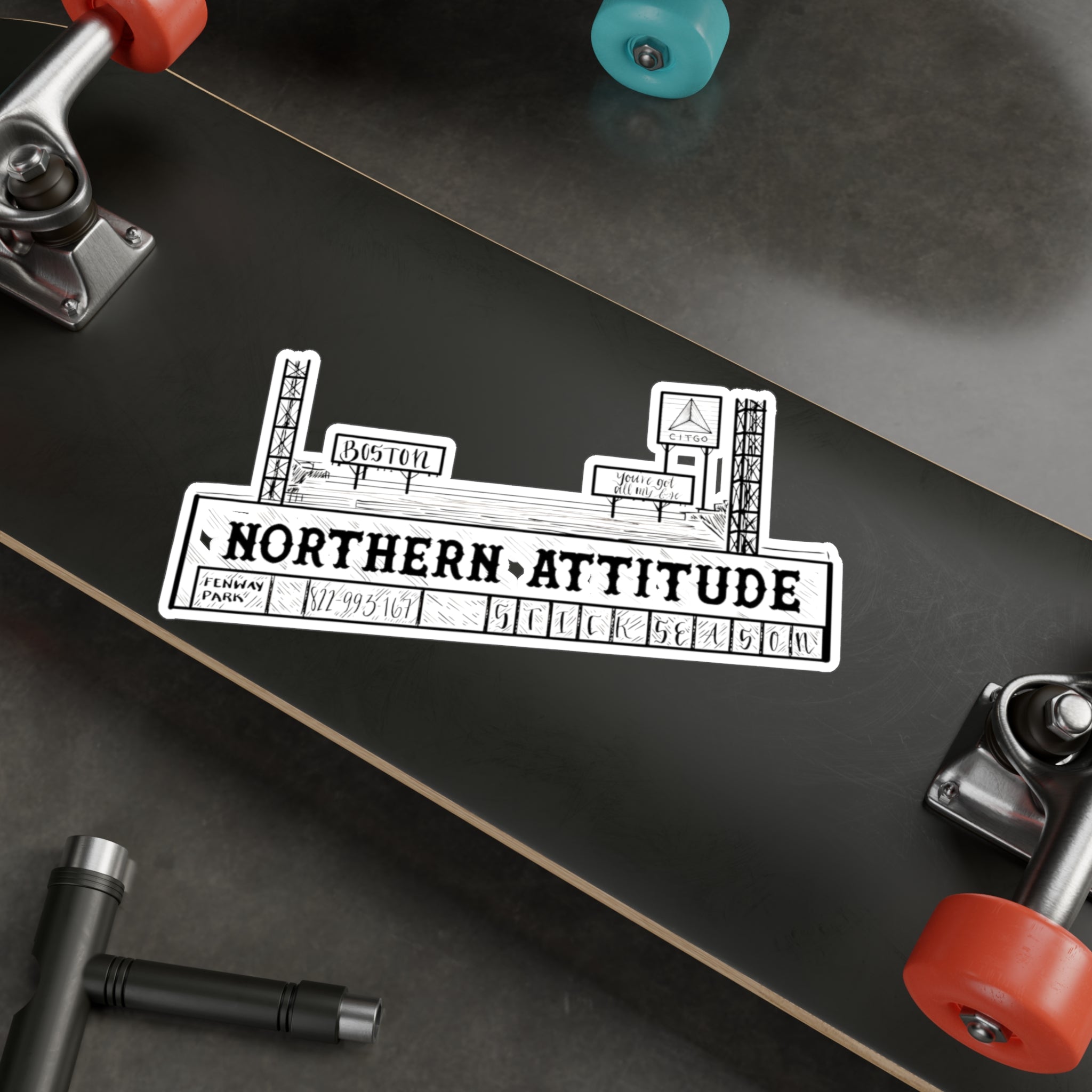 A Northerner's Attitude, The Green Monster, New England Pride Sticker Original Hand Drawn Decal