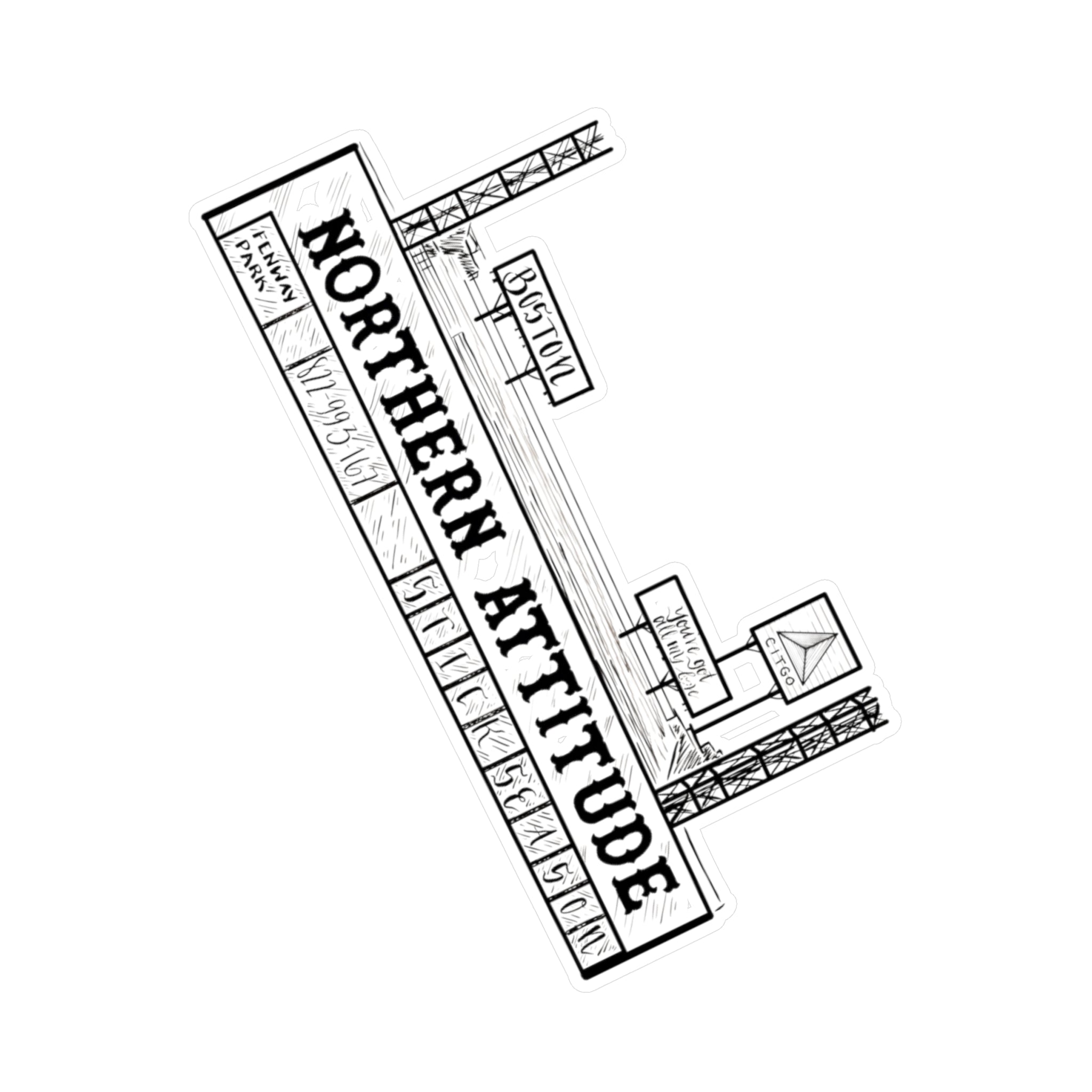 A Northerner's Attitude, The Green Monster, New England Pride Sticker Original Hand Drawn Decal