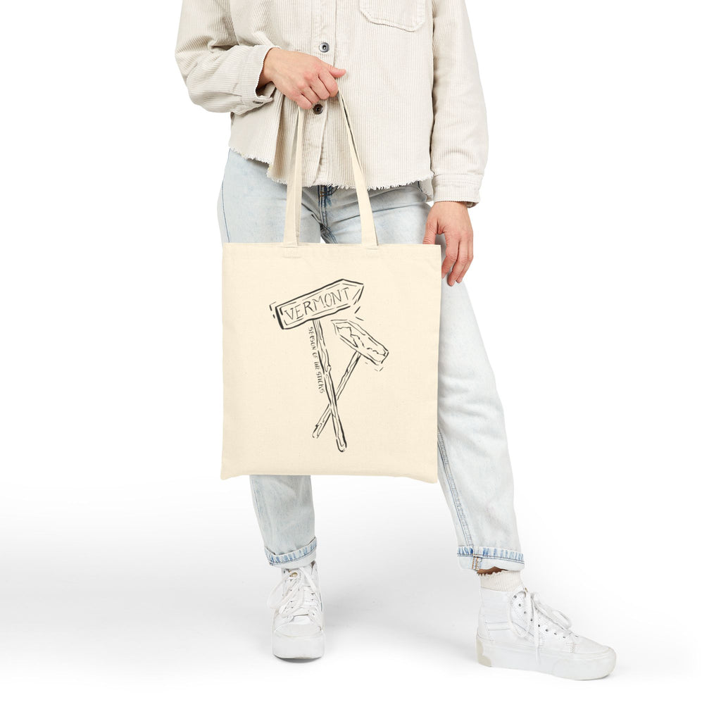 Vermont Road Signs, Season of the Sticks, New England Merch  Bag Original Hand Drawn Tote
