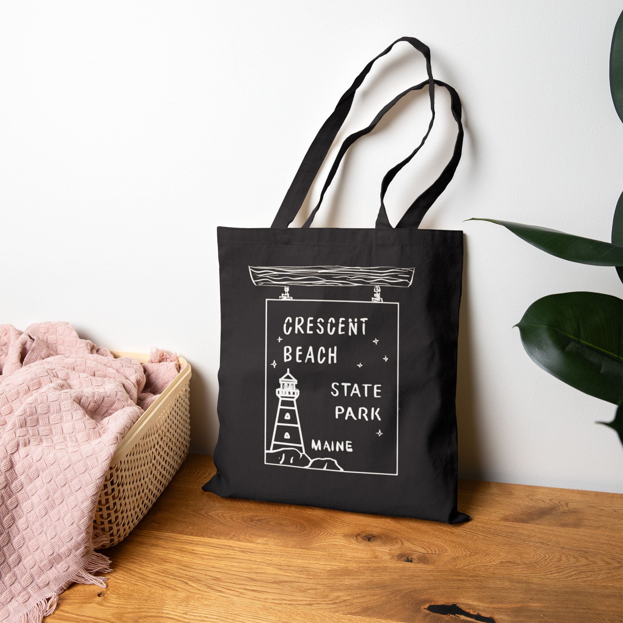 Crescent City State Park Maine Sign Merch Tote Bag Original Hand Drawn Bag