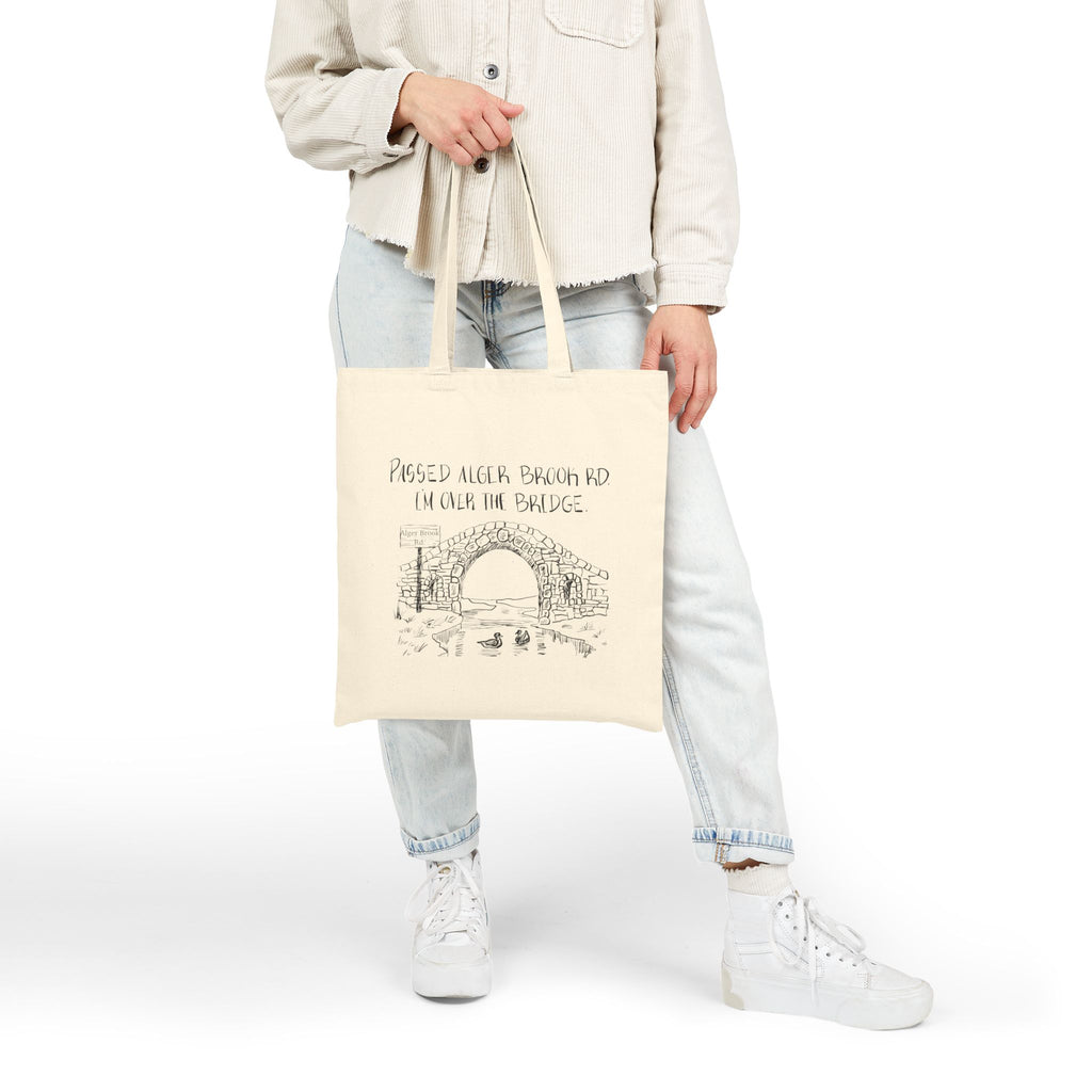 Passed Alger Brook Rd, I'm Over the Bridge Bet Villages Tote Original Hand Drawn Bag