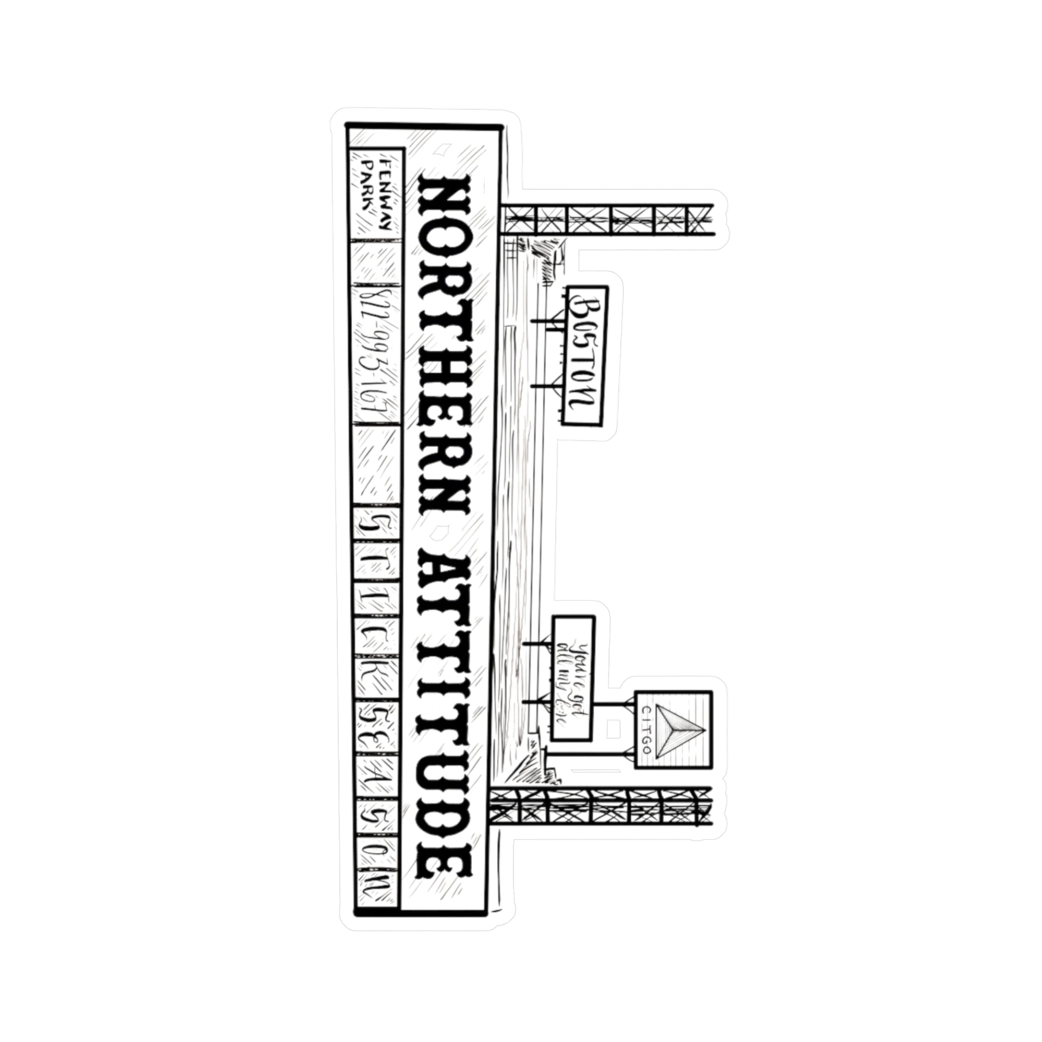 A Northerner's Attitude, The Green Monster, New England Pride Sticker Original Hand Drawn Decal