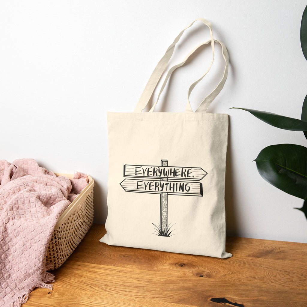 Everywhere, Everything Road Sign Tote Original Hand Drawn Bag