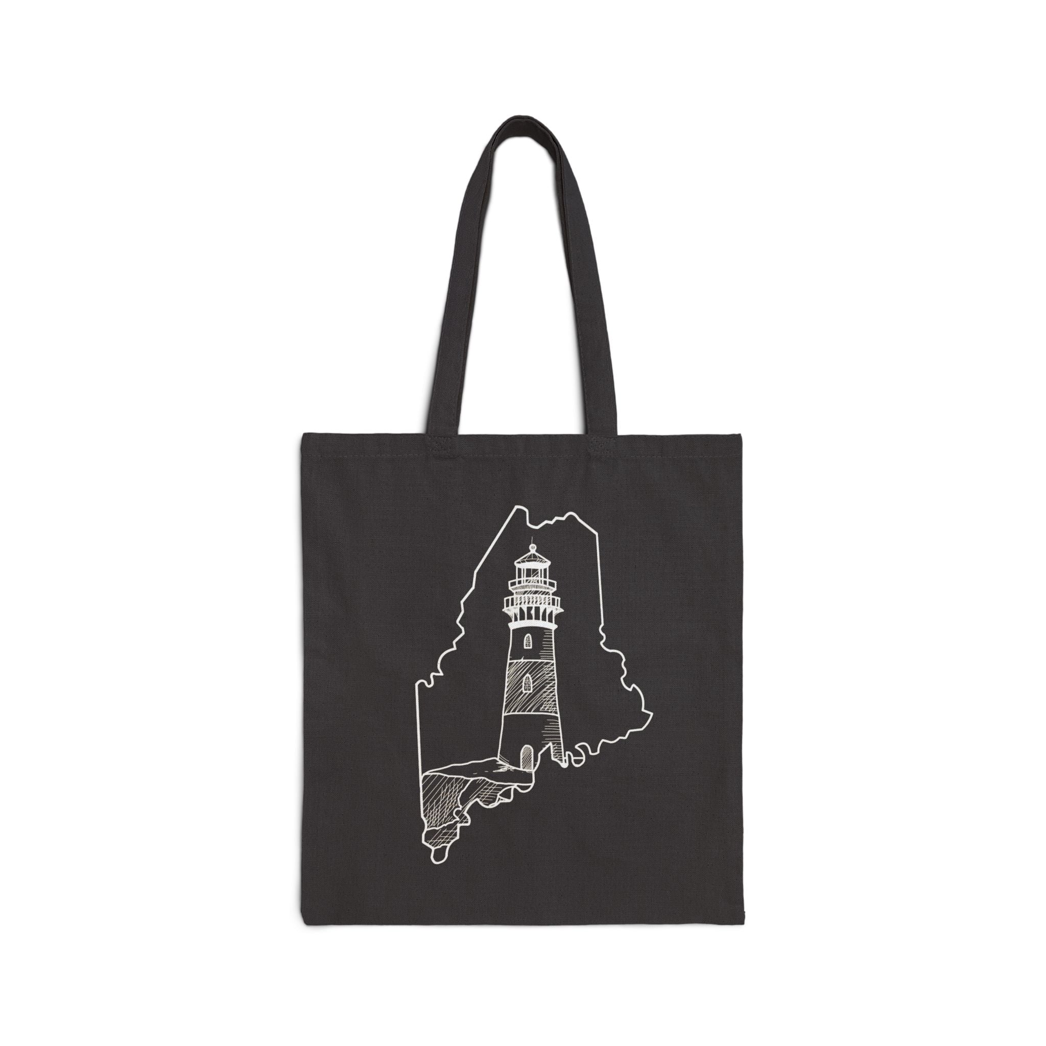 Maine State Outline, Lighthouse, Merch Bag Original Hand Drawn Tote