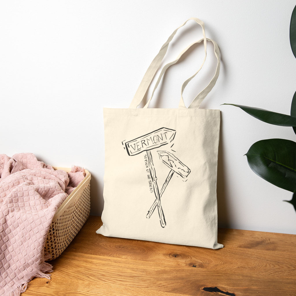 Vermont Road Signs, Season of the Sticks, New England Merch  Bag Original Hand Drawn Tote