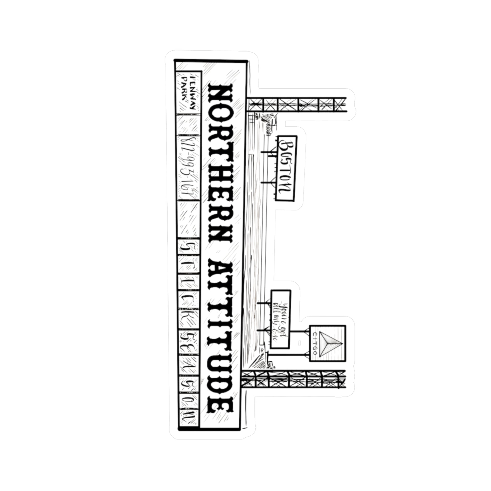 A Northerner's Attitude, The Green Monster, New England Pride Sticker Original Hand Drawn Decal