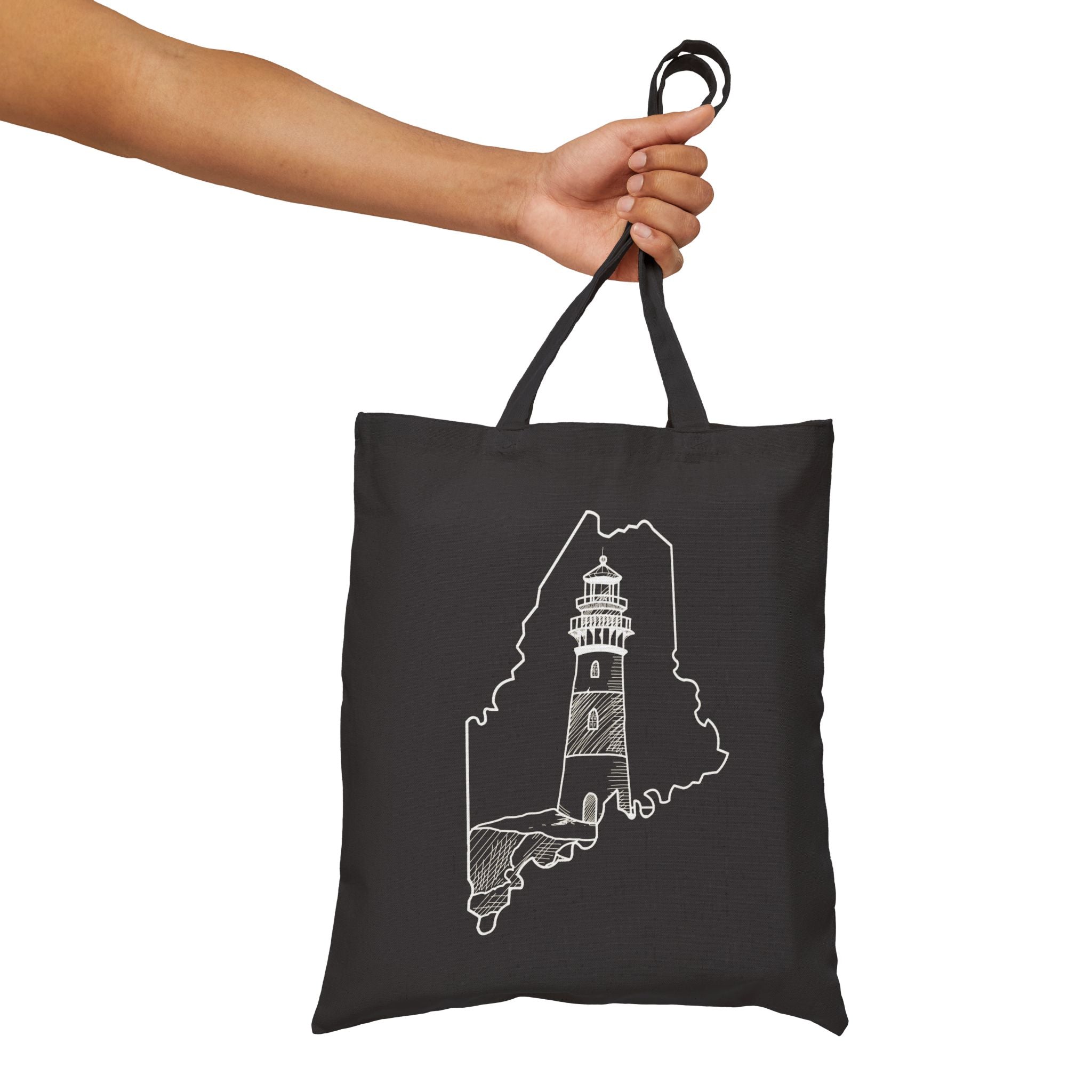 Maine State Outline, Lighthouse, Merch Bag Original Hand Drawn Tote