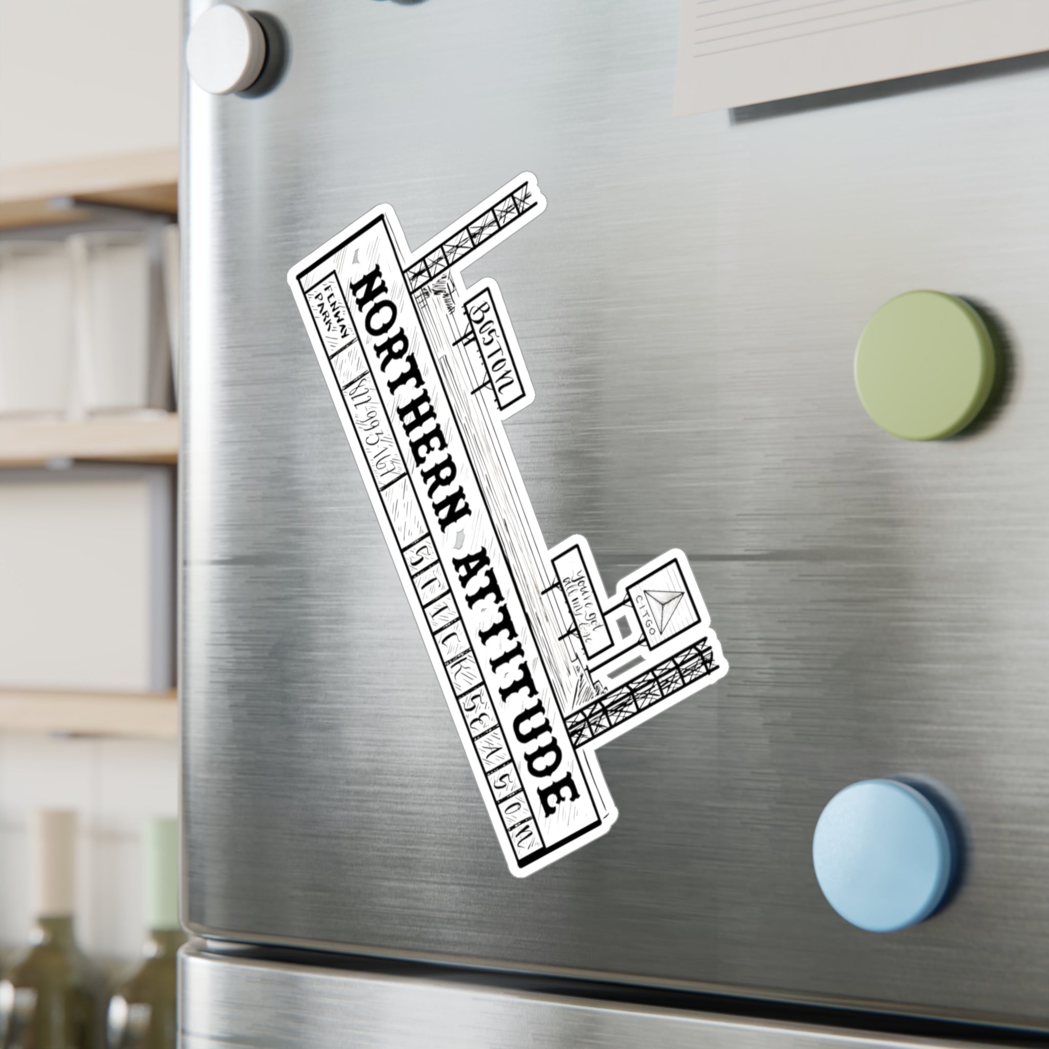 A Northerner's Attitude, The Green Monster, New England Pride Sticker Original Hand Drawn Decal